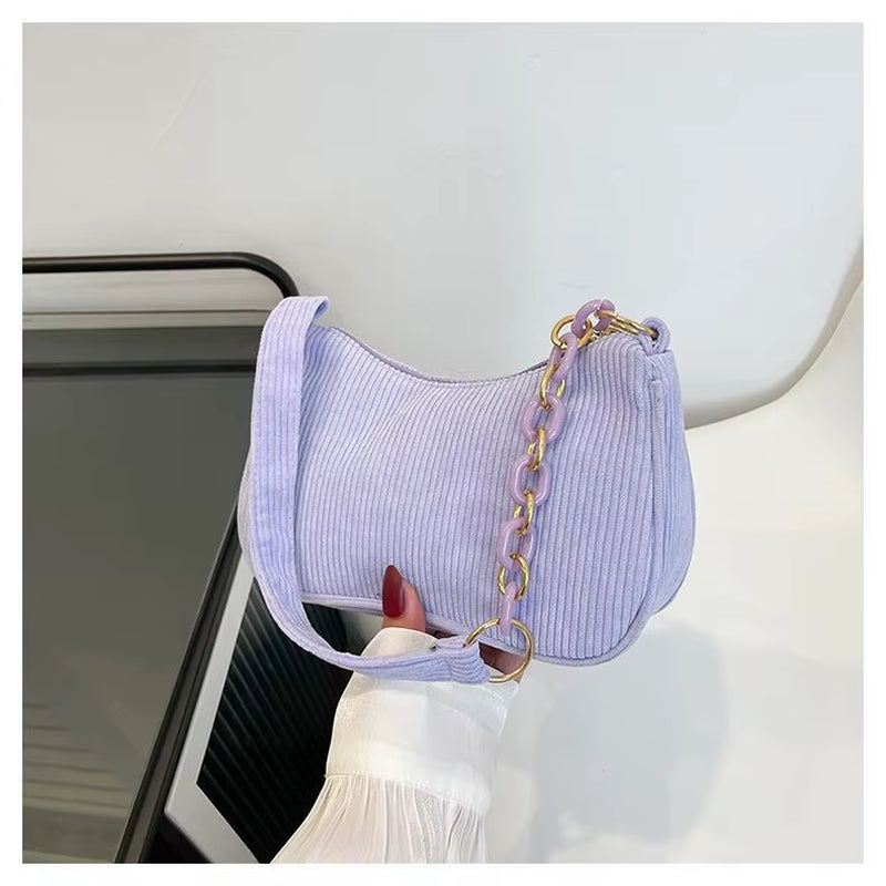 Corduroy Chain Shoulder Bag Women'S Fashion Light Underarm Bag Retro Trend Handbag Spring New Women'S Handbag