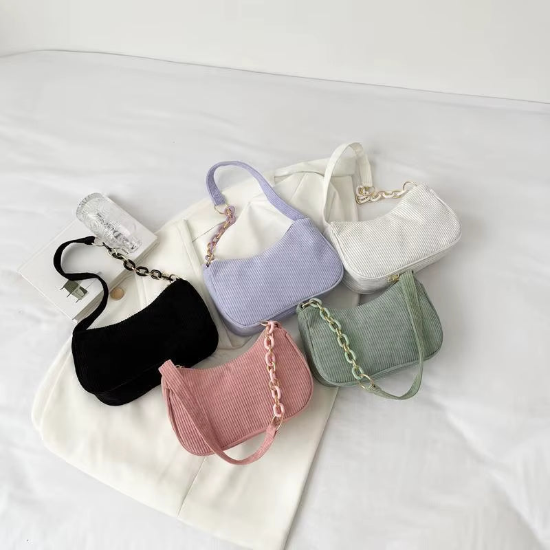 Corduroy Chain Shoulder Bag Women'S Fashion Light Underarm Bag Retro Trend Handbag Spring New Women'S Handbag