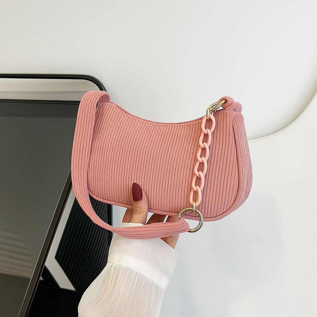 Corduroy Chain Shoulder Bag