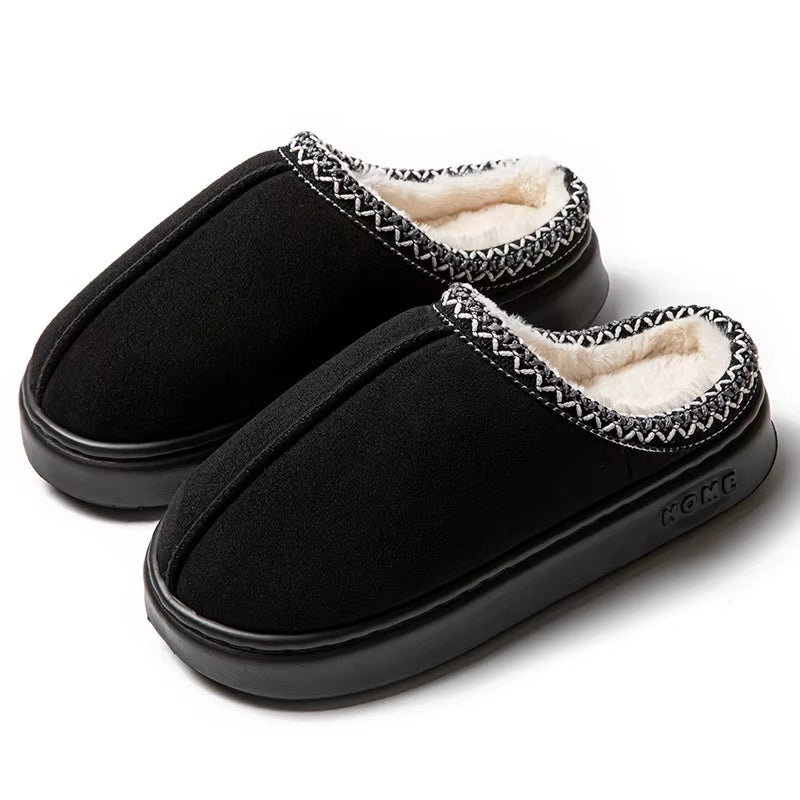 Men Women Indoor Outdoor Home Wooden Floor Warm for Slippers Suede Lace EVA Sole Cross-Border Trade Soft Fur for Couples