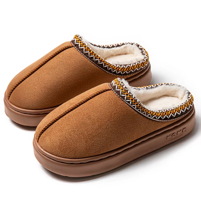 Men Women Indoor Outdoor Home Wooden Floor Warm for Slippers Suede Lace EVA Sole Cross-Border Trade Soft Fur for Couples