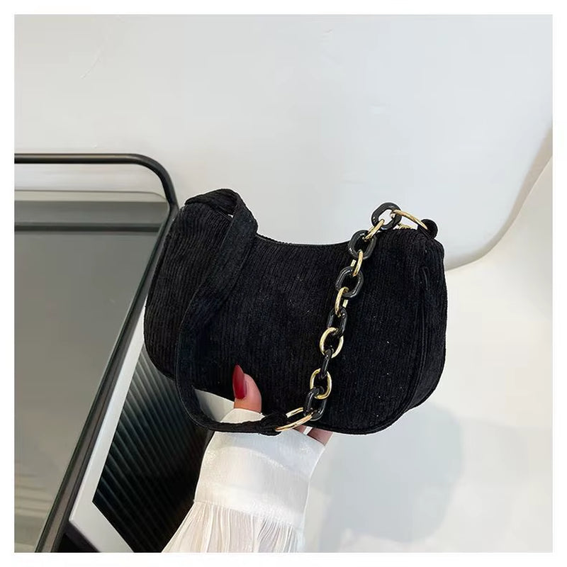 Corduroy Chain Shoulder Bag Women'S Fashion Light Underarm Bag Retro Trend Handbag Spring New Women'S Handbag