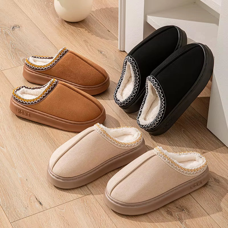 Men Women Indoor Outdoor Home Wooden Floor Warm for Slippers Suede Lace EVA Sole Cross-Border Trade Soft Fur for Couples