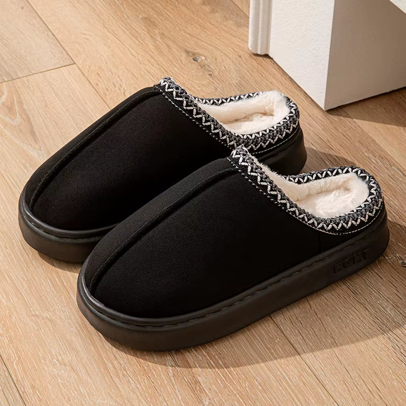 Men Women Indoor Outdoor Home Wooden Floor Warm for Slippers Suede Lace EVA Sole Cross-Border Trade Soft Fur for Couples