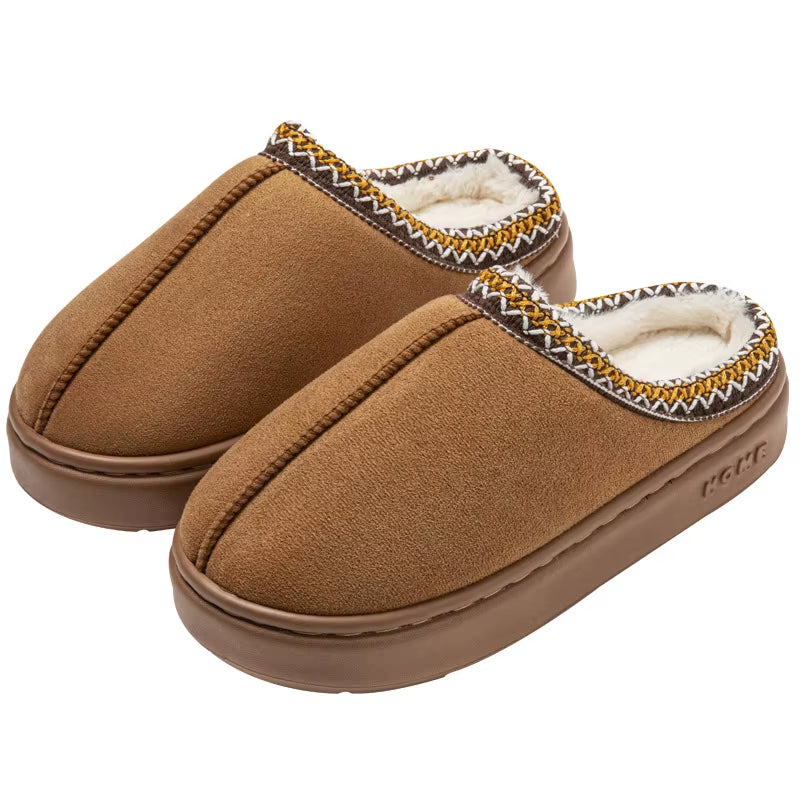 Men Women Indoor Outdoor Home Wooden Floor Warm for Slippers Suede Lace EVA Sole Cross-Border Trade Soft Fur for Couples