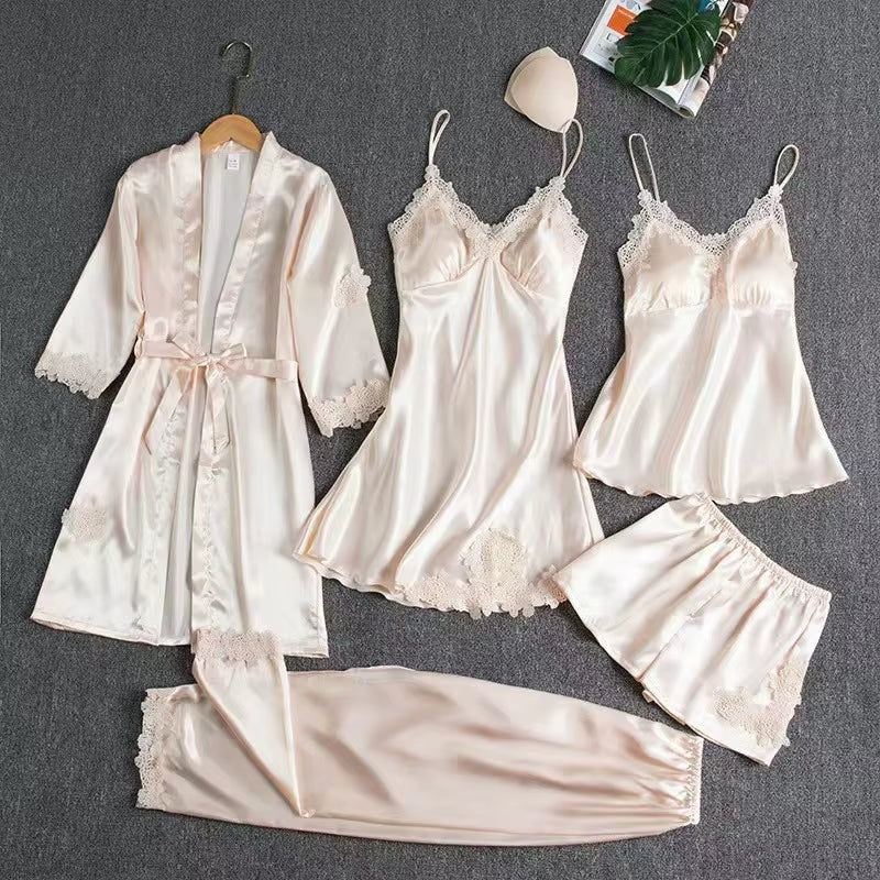 Pajamas Lace Suspender Nightdress Set of Five Multi Color Women'S Sexy Pajamas Suspender Skirt Suit Beauty Love Party Gift