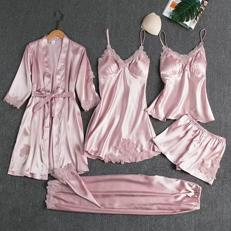 Pajamas Lace Suspender Nightdress Set of Five Multi Color Women'S Sexy Pajamas Suspender Skirt Suit Beauty Love Party Gift