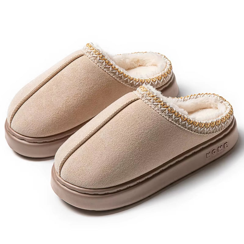 Men Women Indoor Outdoor Home Wooden Floor Warm for Slippers Suede Lace EVA Sole Cross-Border Trade Soft Fur for Couples
